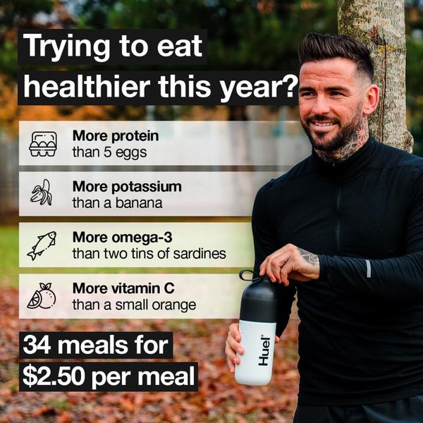 A static meal replacement shake ad that uses a direct nutritional comparison chart to highlight the value proposition of protein, vitamins, and cost-efficiency.